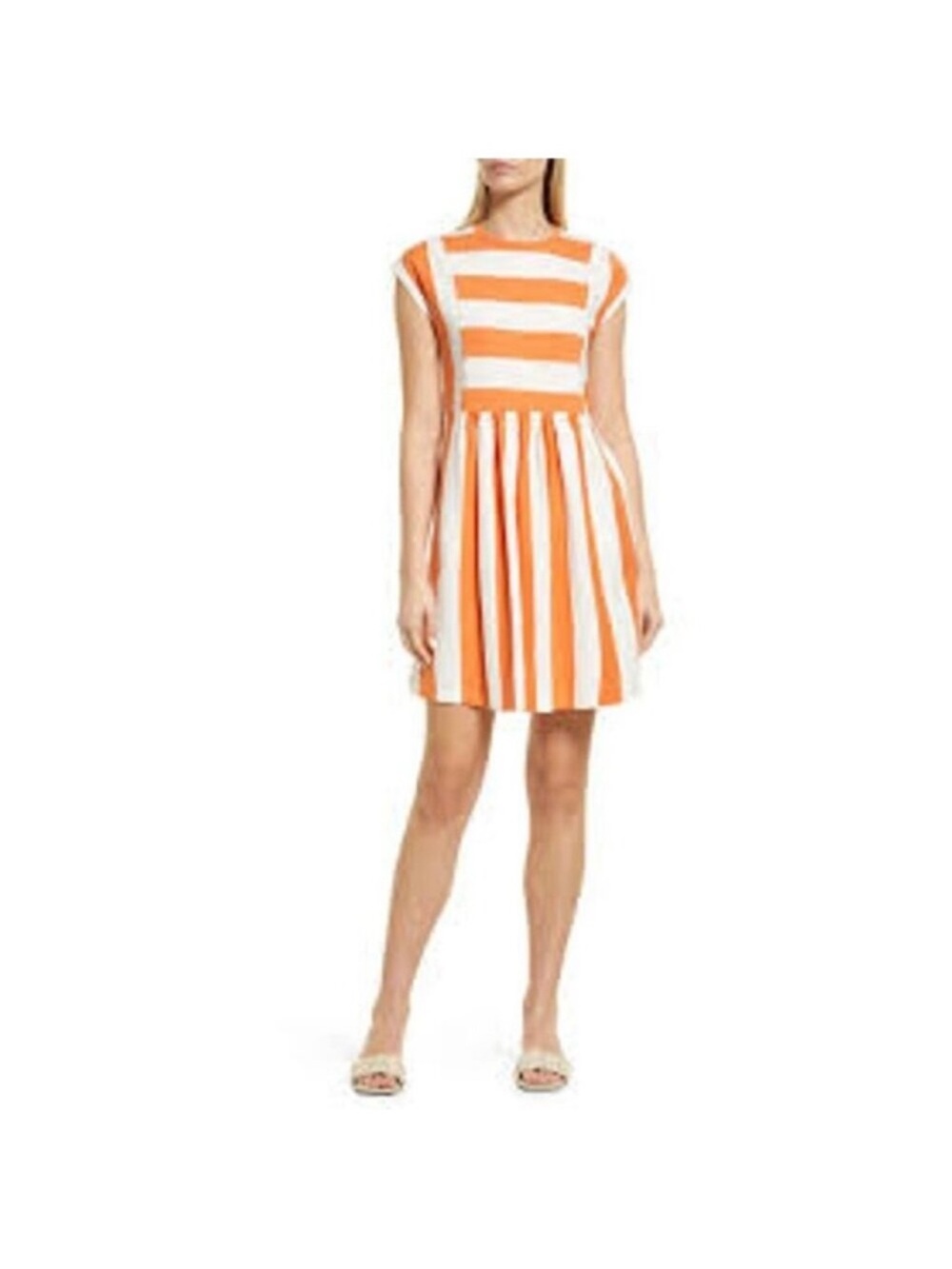 Boden Orange and White Striped Short-Sleeve Dress 8r new color block jersey - Picture 4 of 6